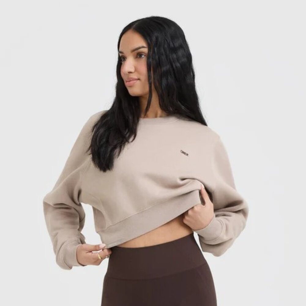 NWOT FOUNDATIONS CROP SWEATSHIRT - Mushroom Brown sz Medium